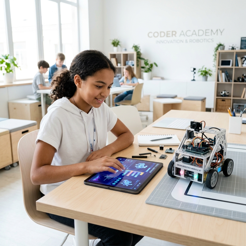 Student exploring futuristic tech and robotics