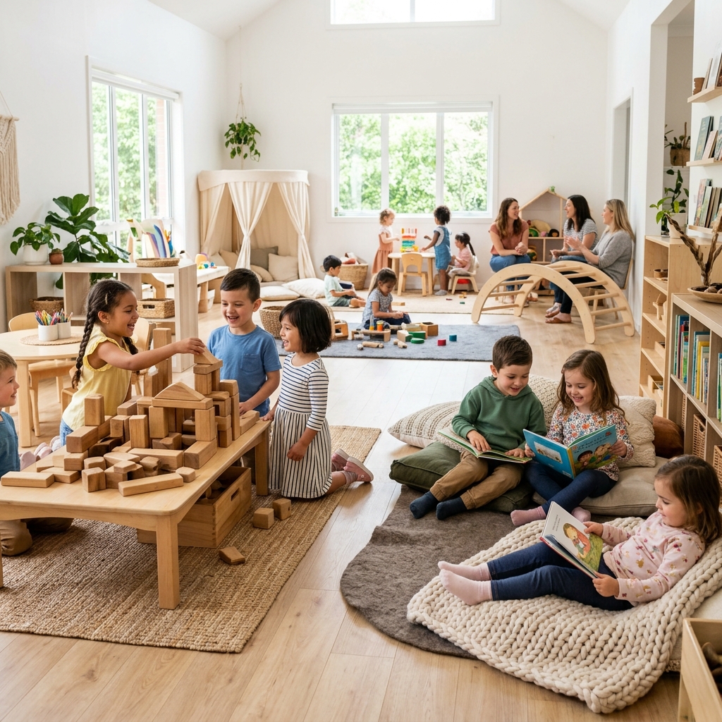Children enjoying unstructured play in community space